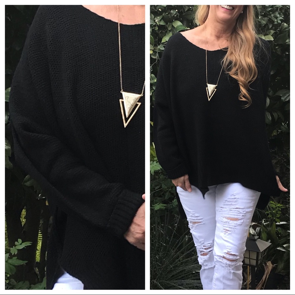 Making a Statement! Black Oversize Hi Lo Sweater - Picture 7 of 8